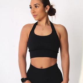 Summer Luxe Collection in Black- Halter Neck Gym Top