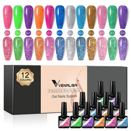 Reflective Neon Glitter Gel 12 Colors Set