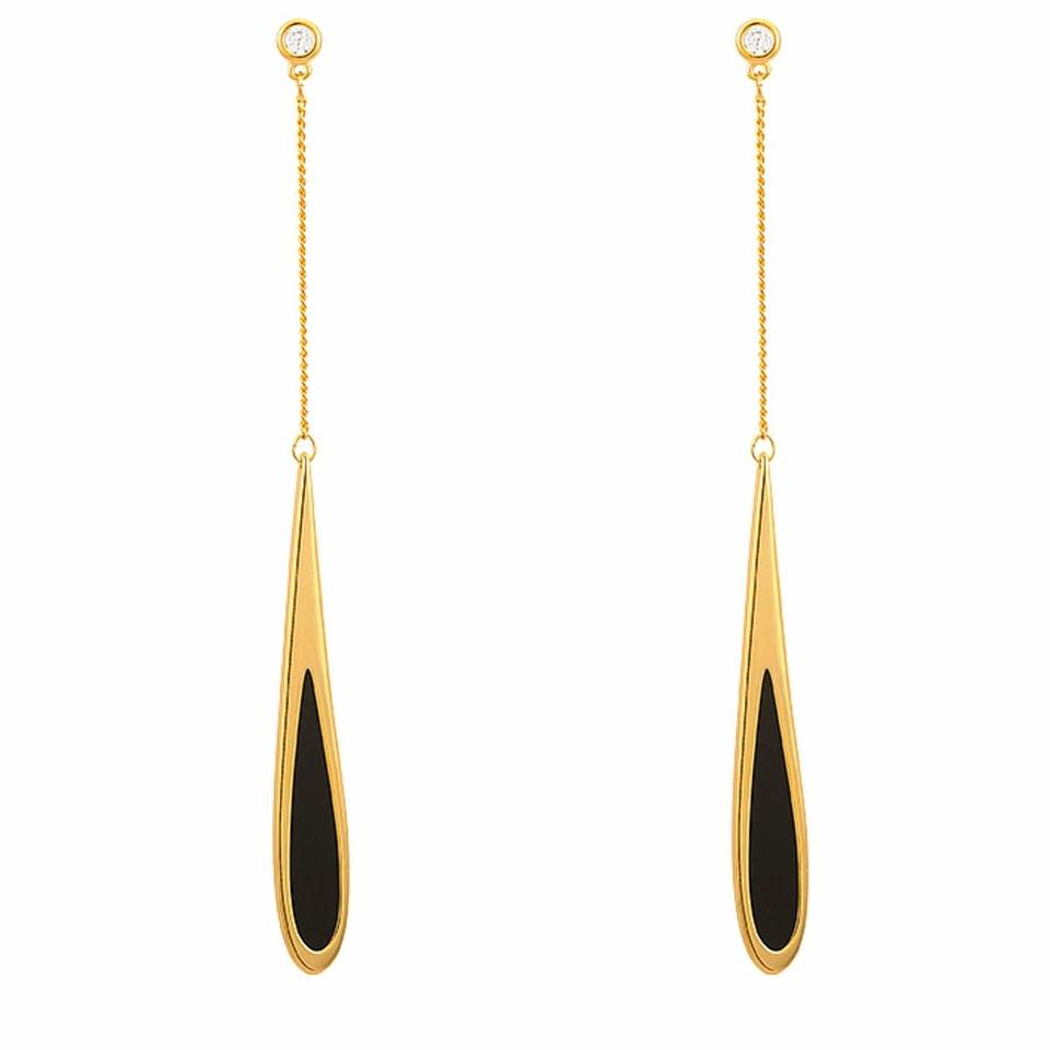 Luxury Long Black Drop Gold Earrings