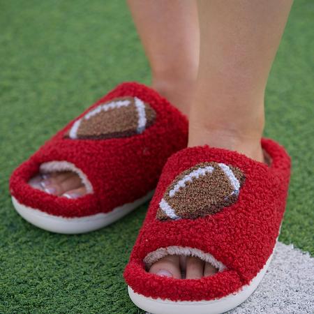 Black Cozy Plush Open Toe Football Slippers