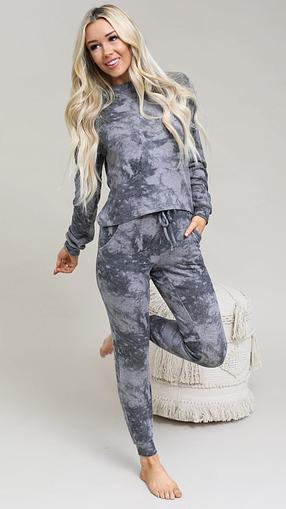 Grey Tie Dye Lounge Set - Top &amp; Joggers