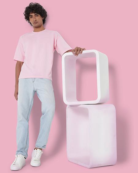 Dropshoulder Crew Neck Tee: Baby Pink