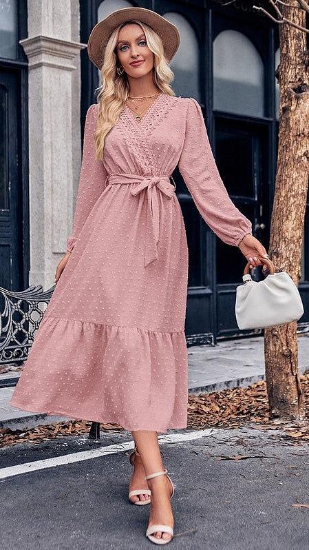 Lace Cross Belt Blush Dress