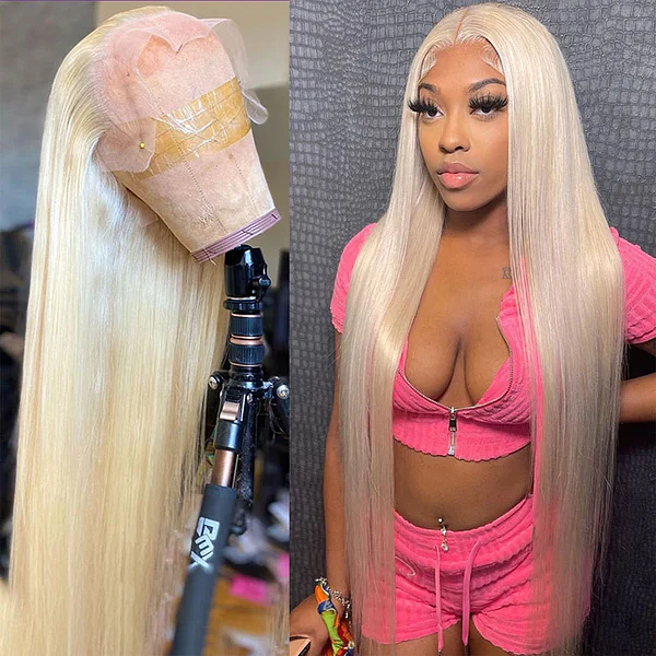 (Super Deal) 40&quot; Long Length #613 Blonde 13x4 Lace Frontal Pre Plucked Hairline Bleached 180% Density Human Hair Wig