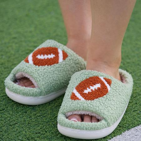 Black Cozy Plush Open Toe Football Slippers