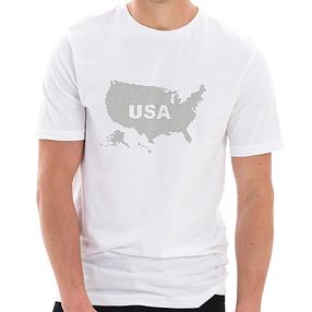 USA Map with Dots Graphic Design Ring Spun Combed Cotton Short Sleeve Deluxe Jersey T-Shirt