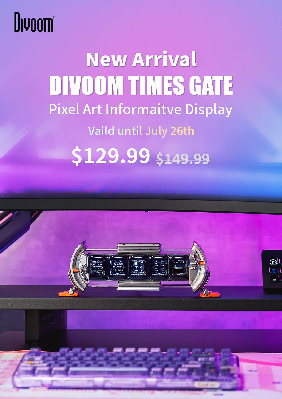 Divoom Times Gate Pixel Art Informative Display Pink