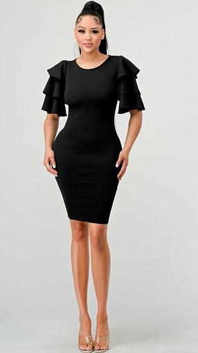 Ruffle Sleeve Black Dress