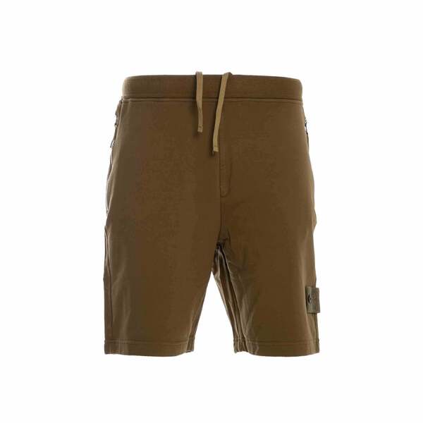 Stone Island Cotton Stretch Fleece Ghost Garment Dyed Shorts in Khaki