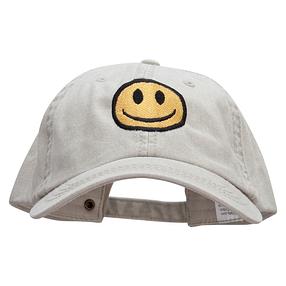 Smiley Face Embroidered Big Size Washed Pigment Dyed Cap