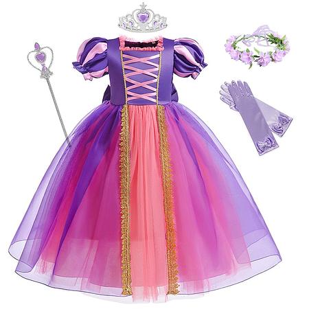 Disney Girls Cosplay Tangled Rapunzel Princess Dresses Kids Costume Fancy Purple Luxury Mesh Clothes Birthday Party Ball Gown
