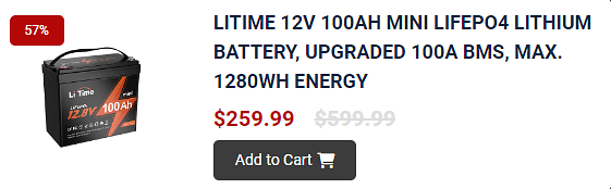 LiTime 12V 100Ah Mini LiFePO4 Lithium Battery, Upgraded 100A BMS