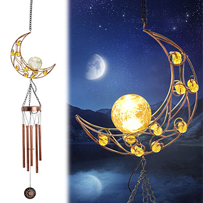 Solar Wind Chimes-42 Inch,5 Tubes-MOON-Hanging Led Solar Lights