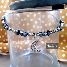 Hematite colored crystal and moon adjustable anklet