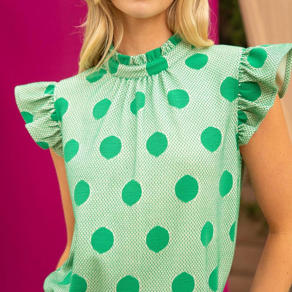 Green Dream Polka Dot Tie Back Knit Top