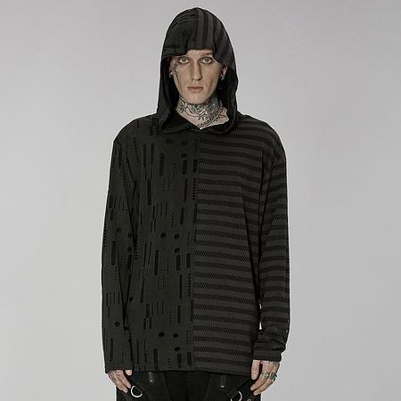 Men&#39;s Gothic Striped Splice Ripped Hoodies