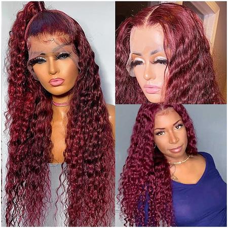 99J Burgundy Color Deep Wave Hair 13x4/4x4 Lace Front Wigs With Baby Hair