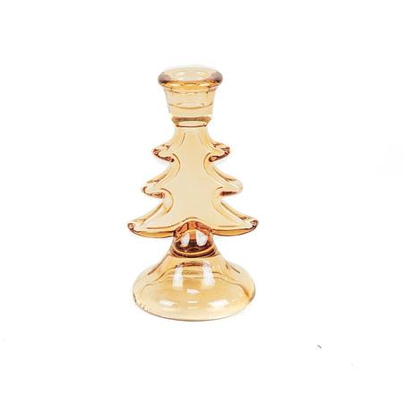 Glas - Kerstboom - Kandelaar - Amber - 8,5x15,5cm