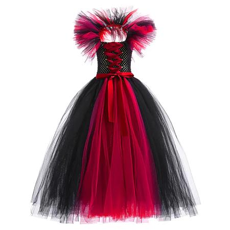 Disney Halloween Red Black Maleficent Costume Tutu Dress For Girls With Headband Carnival Party Villain Evil Queen Clothes 2-12T