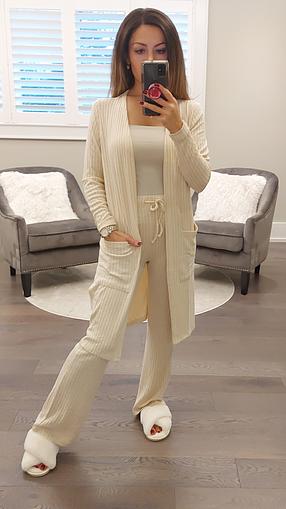 Beige Two Piece Lounge Cardigan &amp; Pants