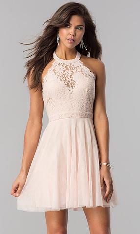 High-Neck Short Halter Party Dress for Homecoming