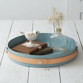 Blue Marine Metal and Leather Tray