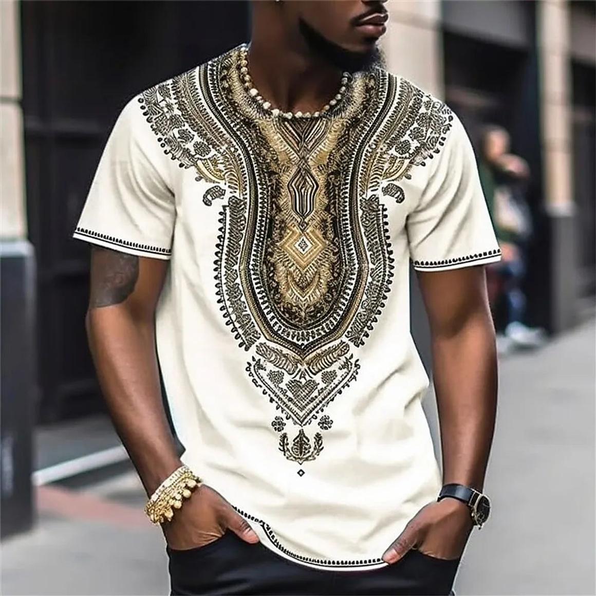 Men&#39;s Dashiki Print T-Shirt - Various Colours Available in Sizes S - 6XL