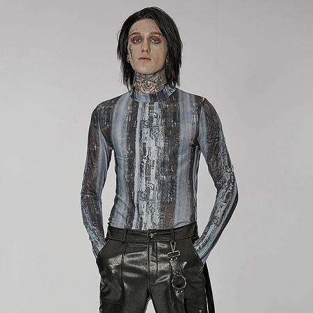 Men&#39;s Punk Tie-dyed Printed Mesh Shirt