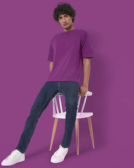 Dropshoulder Crew Neck Tee: Eggplant Purple