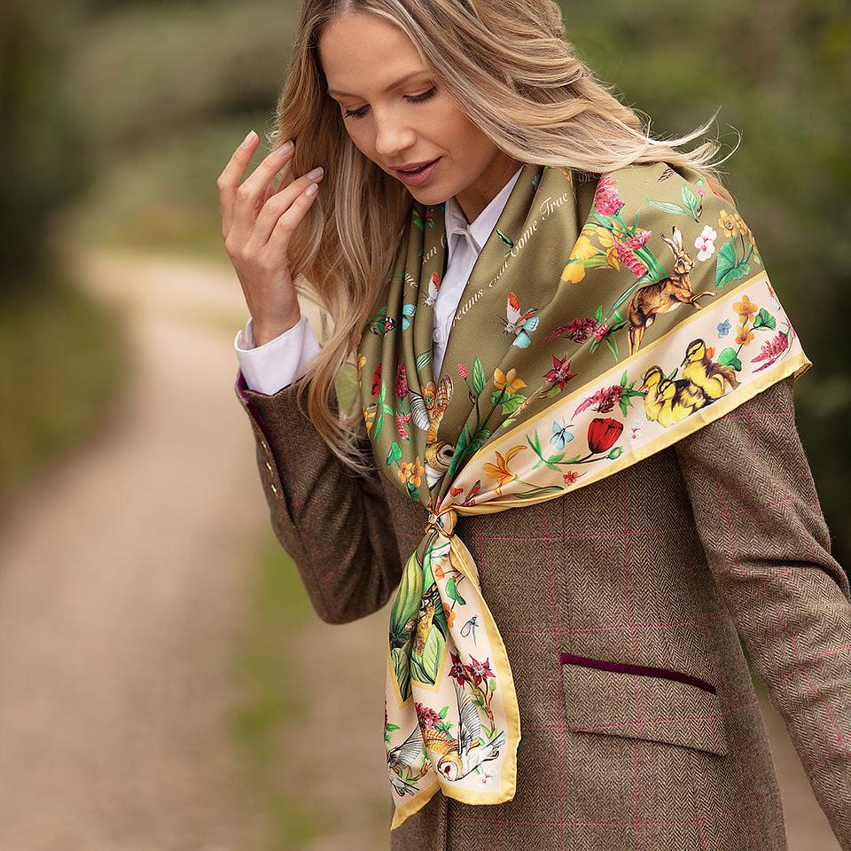 Brown Large Square Silk Scarf