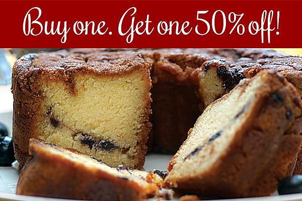 Buy one Signature Coffee Cake. Get Second Cake 50% off! (2 Cakes)