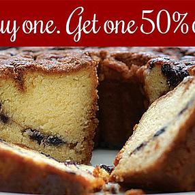 Buy one Signature Coffee Cake. Get Second Cake 50% off! (2 Cakes)