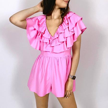 Romper with Ruffled Sleeves | Pink