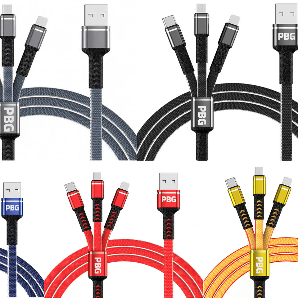 PBG 3 in 1 Cable Mesh/Nylon Braided HQ Multi Device Charging (Lightning, USB-C , Micro)
