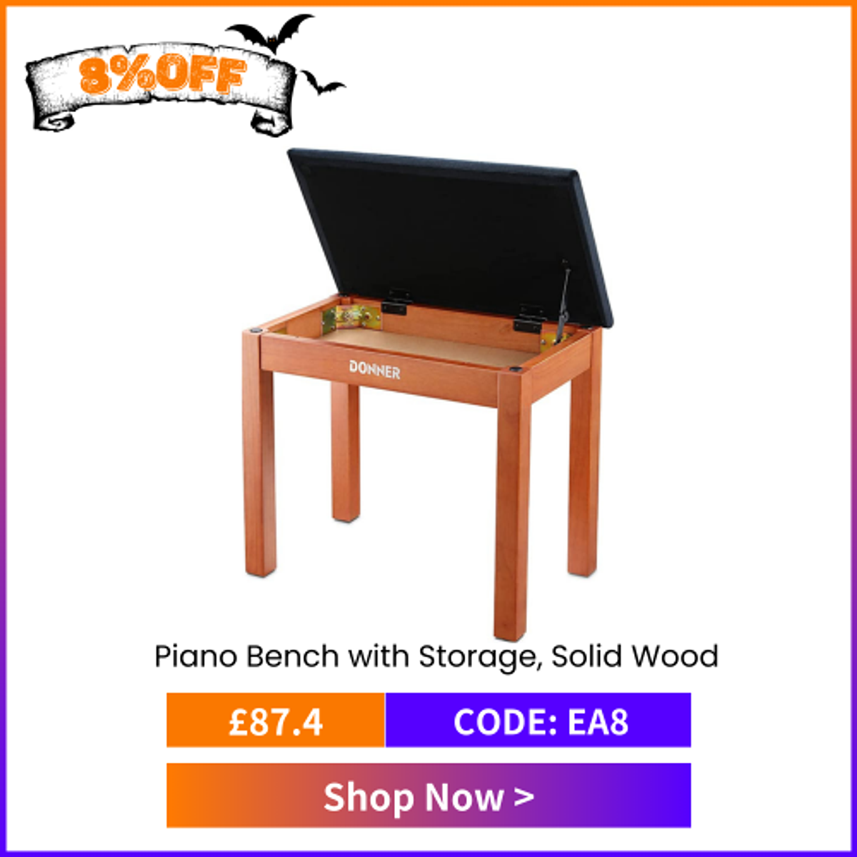 Donner Piano Bench with Storage, Solid Wood Keyboard Bench Piano