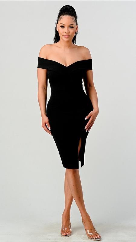 Off Shoulder Bodycon Black Dress