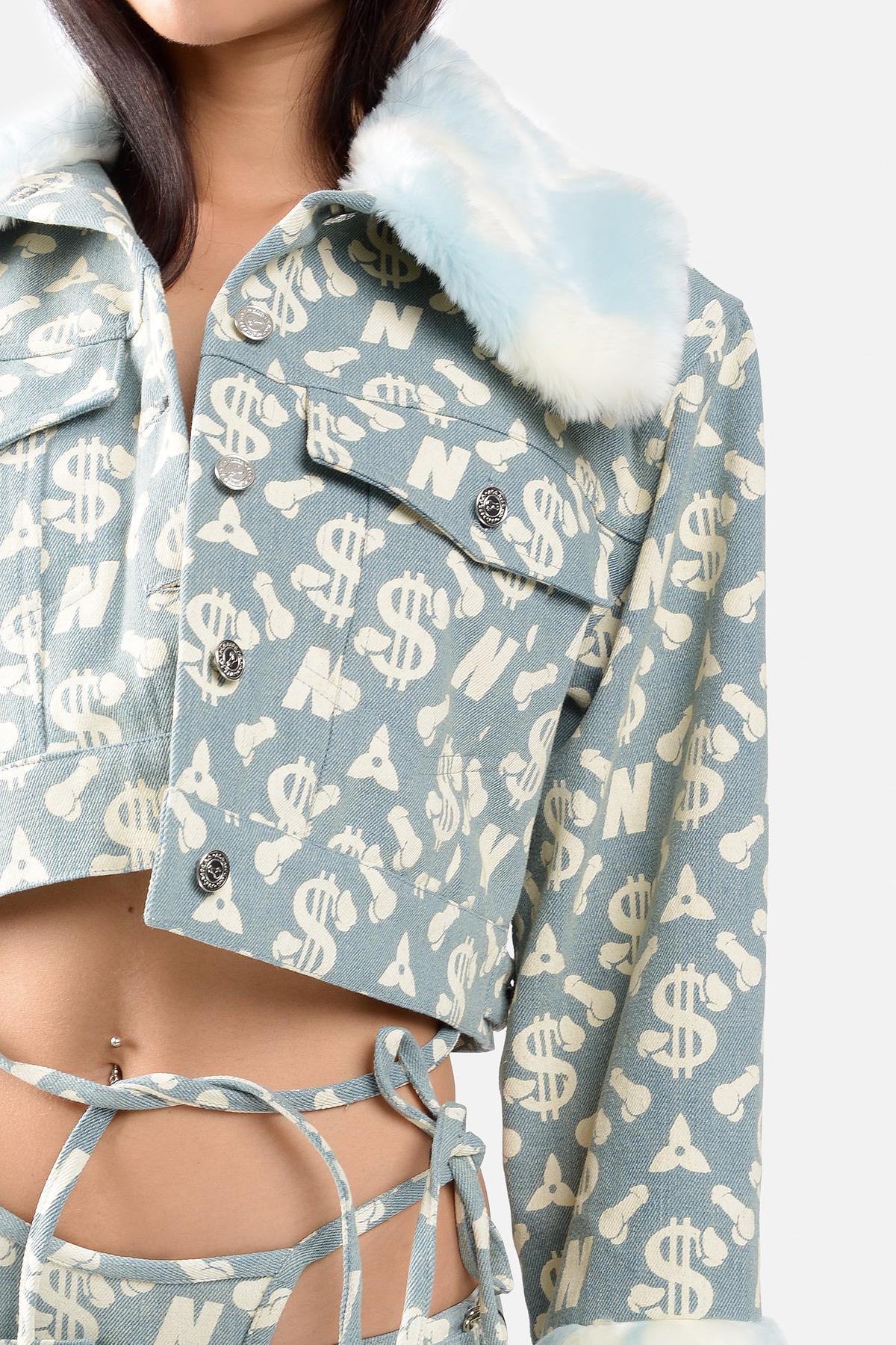 Namilia Dick Dollar Print Cropped Denim Jacket