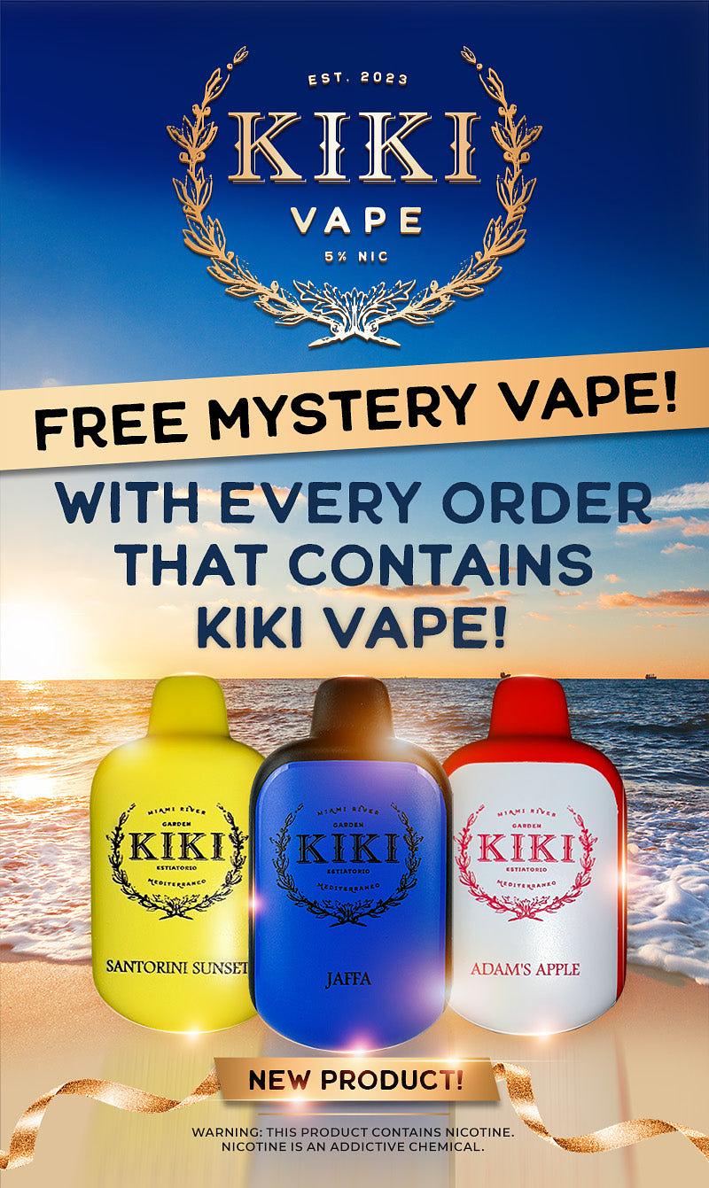 . 2023 WITH EVERY ORDER THAT CONTAINS KIKI VAPE' g J :f - ? WARNING: THIS PRODUCT CONTAINS NICOTINE. . NICOTINE IS AN ADDICTIVE CHEMICAL. R 