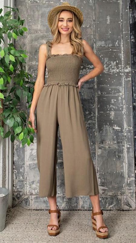 Smocked Jumpsuit - Olive