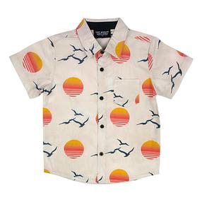 Tiny Whales Sunset Button Up Kids Shirt | off-white