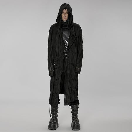 Men&#39;s Gothic Ripped Long Coat with Drawstring Hood