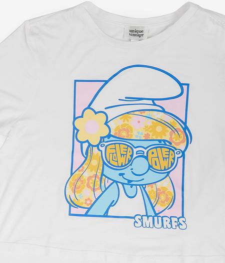 The Smurfs x Unique Vintage White Cropped Graphic Tee