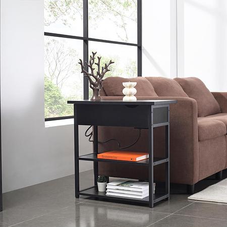 Furniwell 3-Tier Flip Top End Table with USB Ports and Bulit-in Outlets