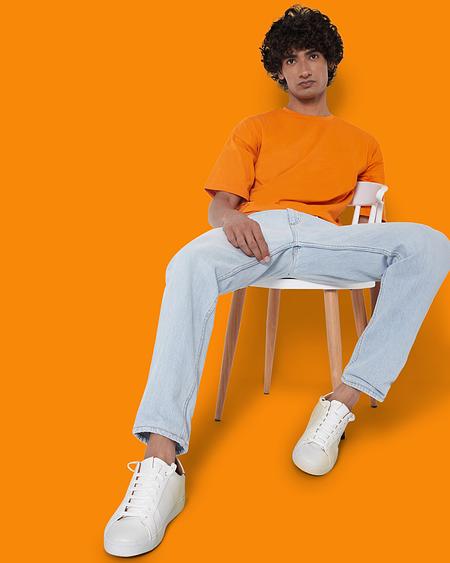 Dropshoulder Crew Neck Tee: Orange