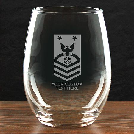 US Navy &#39;Build Your Glass&#39; Personalized 21 oz Stemless Wine Glass