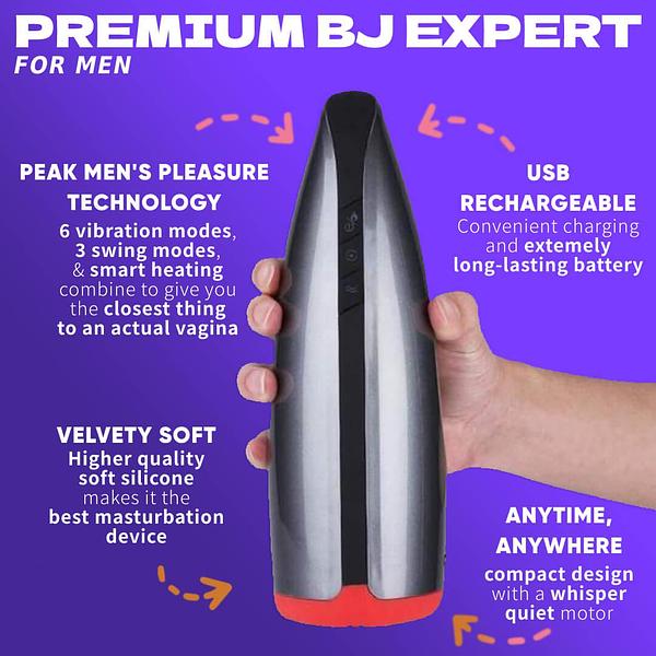 PREMIUM BJ EXPERT e84 P L r LSRN UG 1 R0 1 USB TECHNOLOGY RECHARGEABLE 6 vibration modes, Convenient charging 3 swing modes, and extemely smart heatin; long-lasting battery 4 Tl TR N1 T R to an actual vagina VELVETY SOFT Higher quality E LT makes it the best masturbation ANYTIME, Gt LI compact design -? NIRRT 1 1Y 8 quiet motor -- 