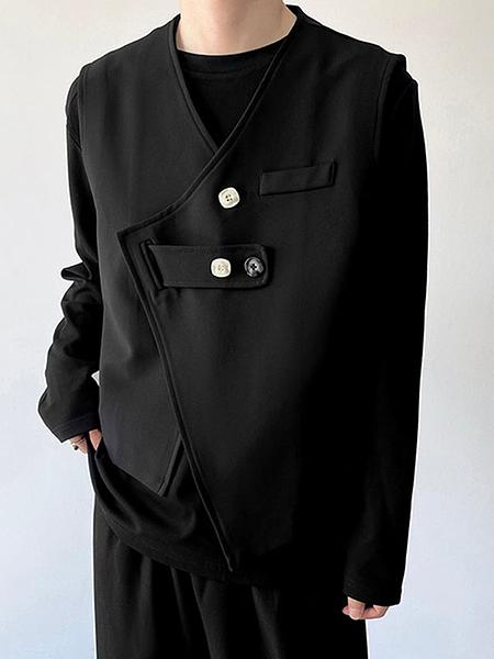 Mens Japan Irregular Button Front Solid Waistcoat SKUJ89794