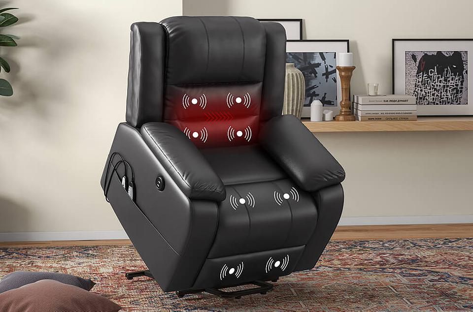 Furniwell PU Leather Electric Lift Recliner Chair with Dual USB Charging, Heating &amp; Massage
