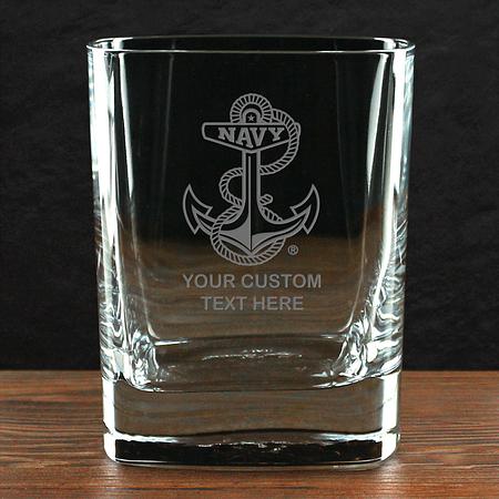 US Navy &#39;Build Your Glass&#39; Personalized 11.75 oz. Square Double Old Fashioned Glass