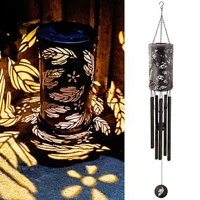 Solar Wind Chimes-30 Inch,5 Tubes-Metal Bronze-Leaf Style
